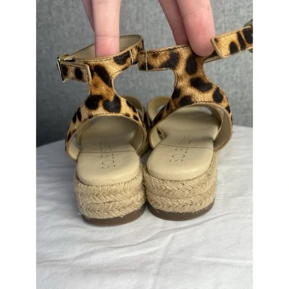 Sole Society Sandals Espadrilles Platform Leopard Print Brown Cow Hair Size‎ 7M - Picture 6 of 9
